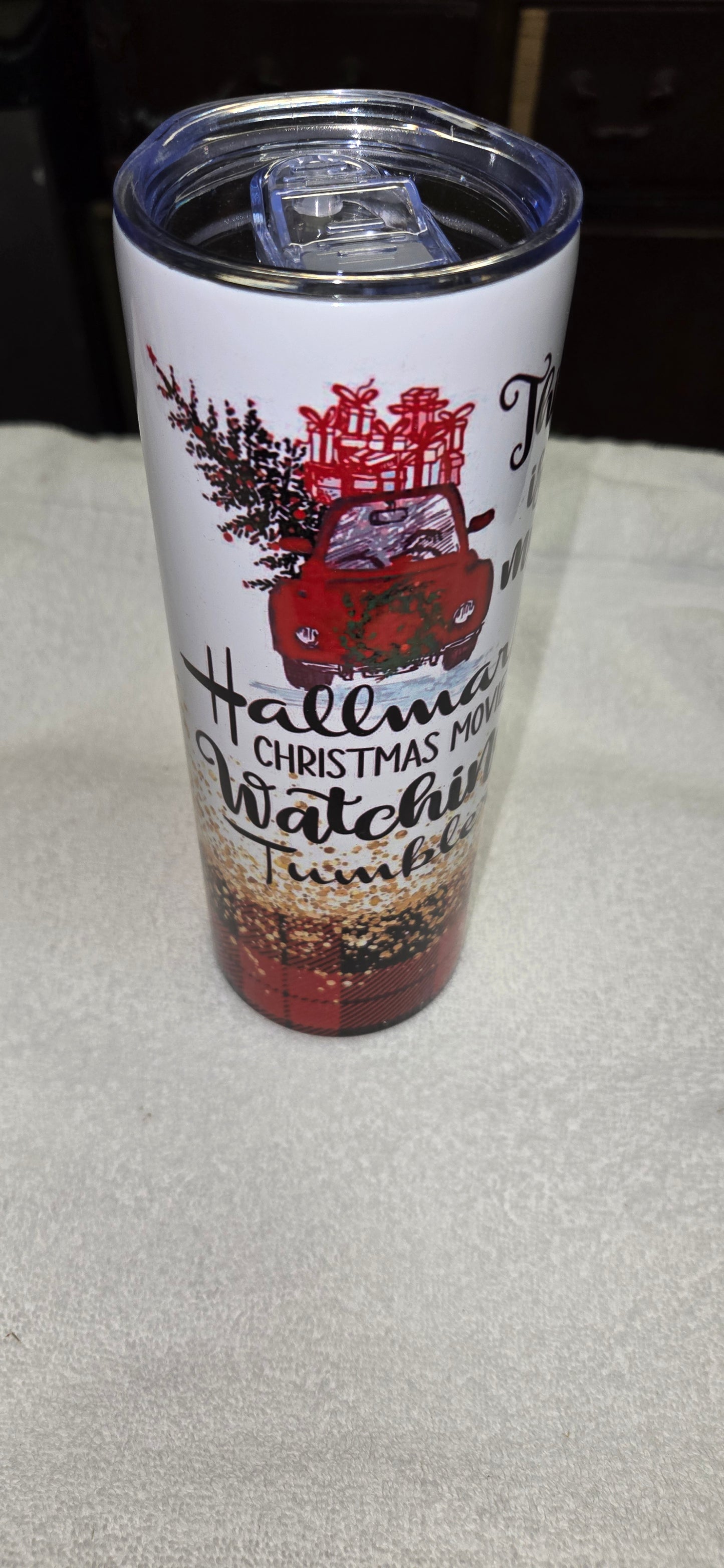 20 oz stainless steel Hallmark christmas watching tumbler